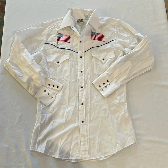 ELY Cattleman men’s long sleeve dress shirt button snap down American flag eagle - Picture 1 of 6
